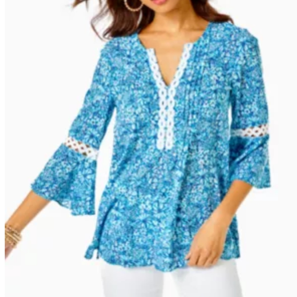 Lilly Pulitzer Hollie Cumulus Blue Tunic Top
